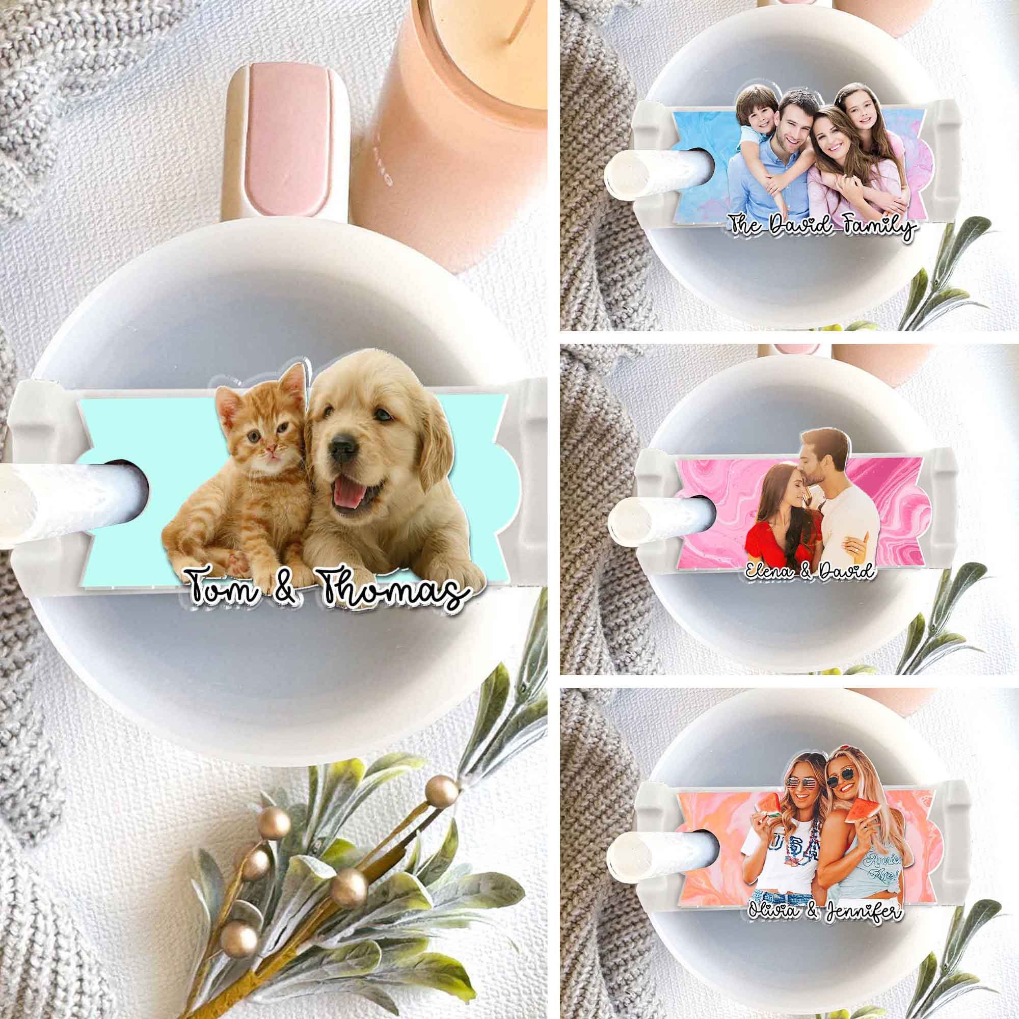 Personalized Photo Tumbler Name Tag, 30oz 40oz Tumbler Quencher Name Plate Topper, Custom Pet Stanley Accessories Tag, Gift For Best Friends