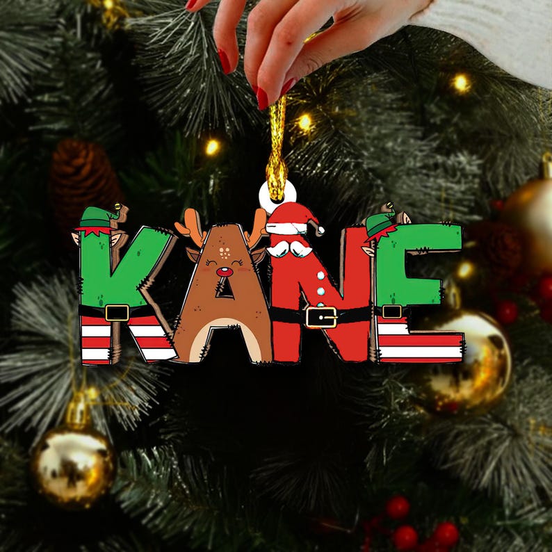 Custom Name Ornament For Kids: Letter Kids Christmas Ornament 2026, Ornaments for Boys, Kids Christmas Gifts, Family Name Christmas Ornament Red & Green Tone