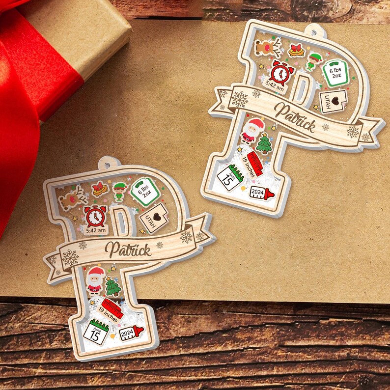 Personalized Alphabet Kids Name Ornament, Custom Baby Stats Christmas