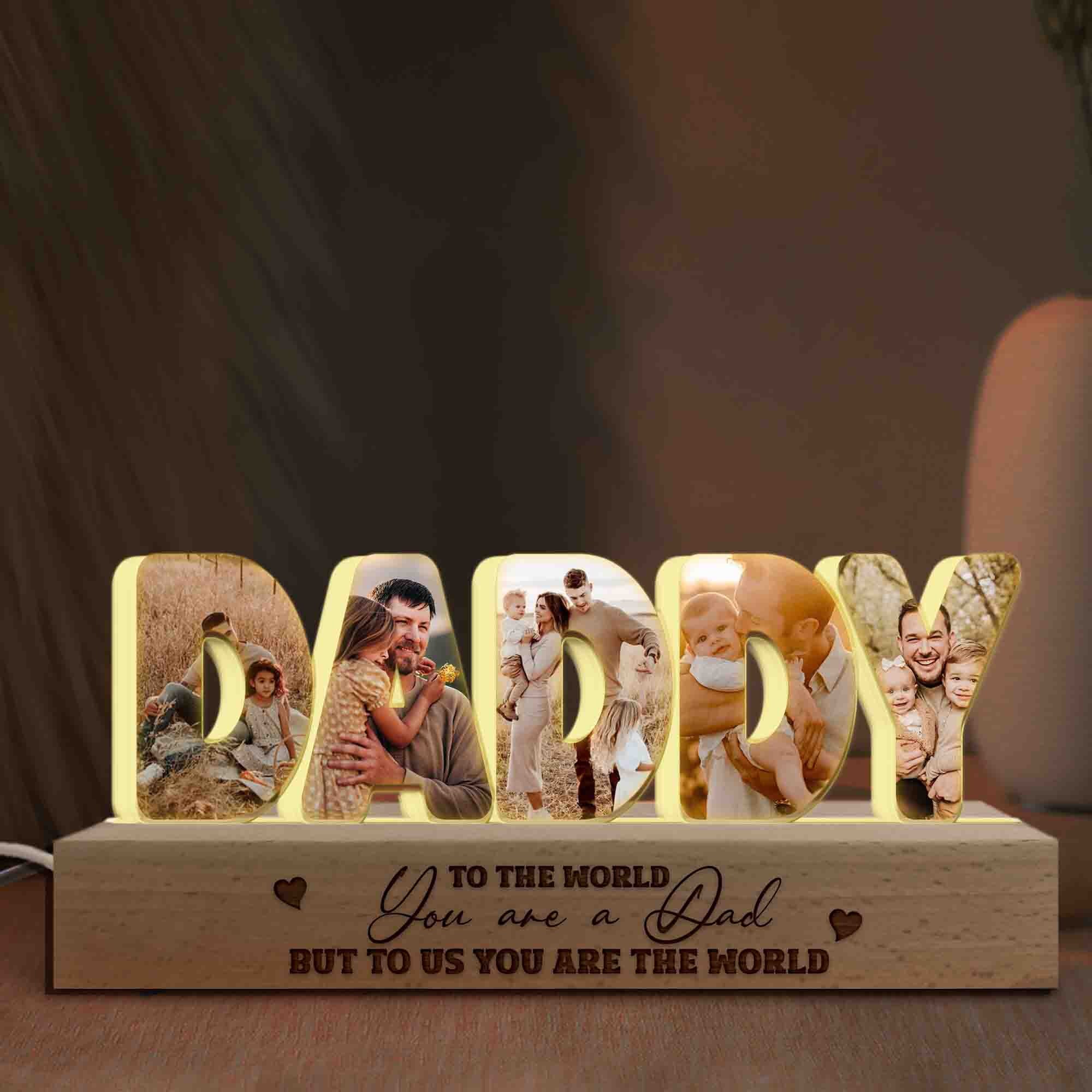Dad To Our Family You Are The World - Personalized 3D LED Light Wooden Base - Gift For Father, Father's Day 2025 Gift, Best Gift For Dad - Canada
