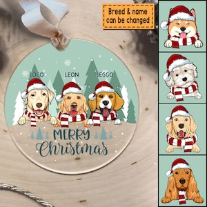 Personalized Dog Christmas Ornament, Christmas Dog Ornament, Custom Dog Ornament, Holiday Gift For Dog Lovers, Christmas Tree Decorations