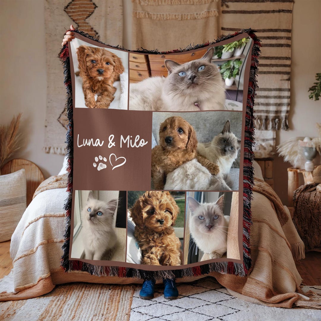 Personalized Dog Cat Photo Woven Blanket: Custom Throw Blanket With Pet ...