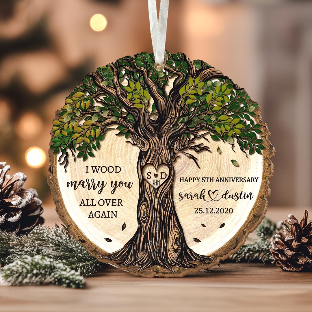 Personalized 5th Anniversary Wooden Ornament: Wood Anniversary Gift for ...