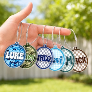 Personalized Gingham Camo Bag Tags, Custom Acrylic Name Tag For Kids Boys, Backpack Name Tags, Diaper Bag Tag, Back To School Gift For Kids