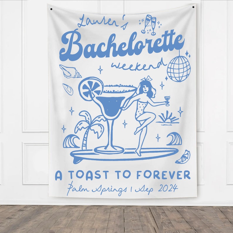 Bachelorette Party Decor, Coastal Bachelorette Weekend Backdrop, A Toast To Forever Bachelorette Party Banner, Beach Bachelorette Tapestry image 5