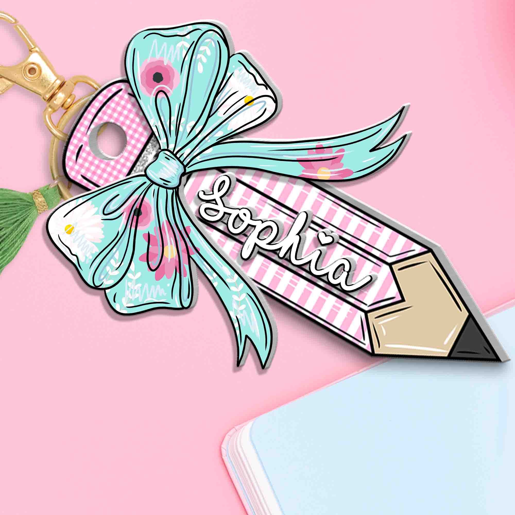 Back To School Kids Gift, Personalized Kids Name Keychain, Backpack Kids Name Tag,  Backpack Name Pencil Keychain, First Day Of School Gifts