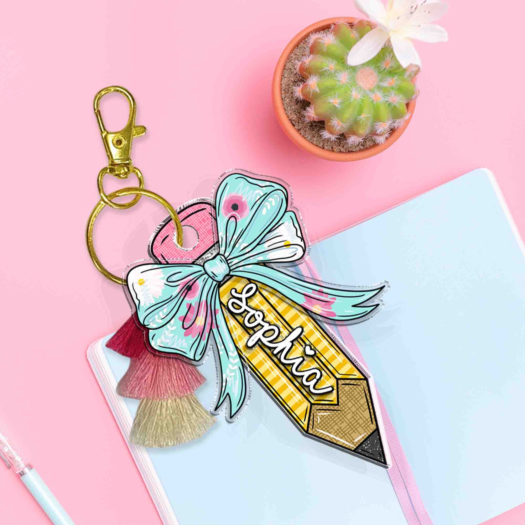 Back To School Kids Gift, Personalized Kids Name Keychain, Backpack Kids Name Tag,  Backpack Name Pencil Keychain, First Day Of School Gifts