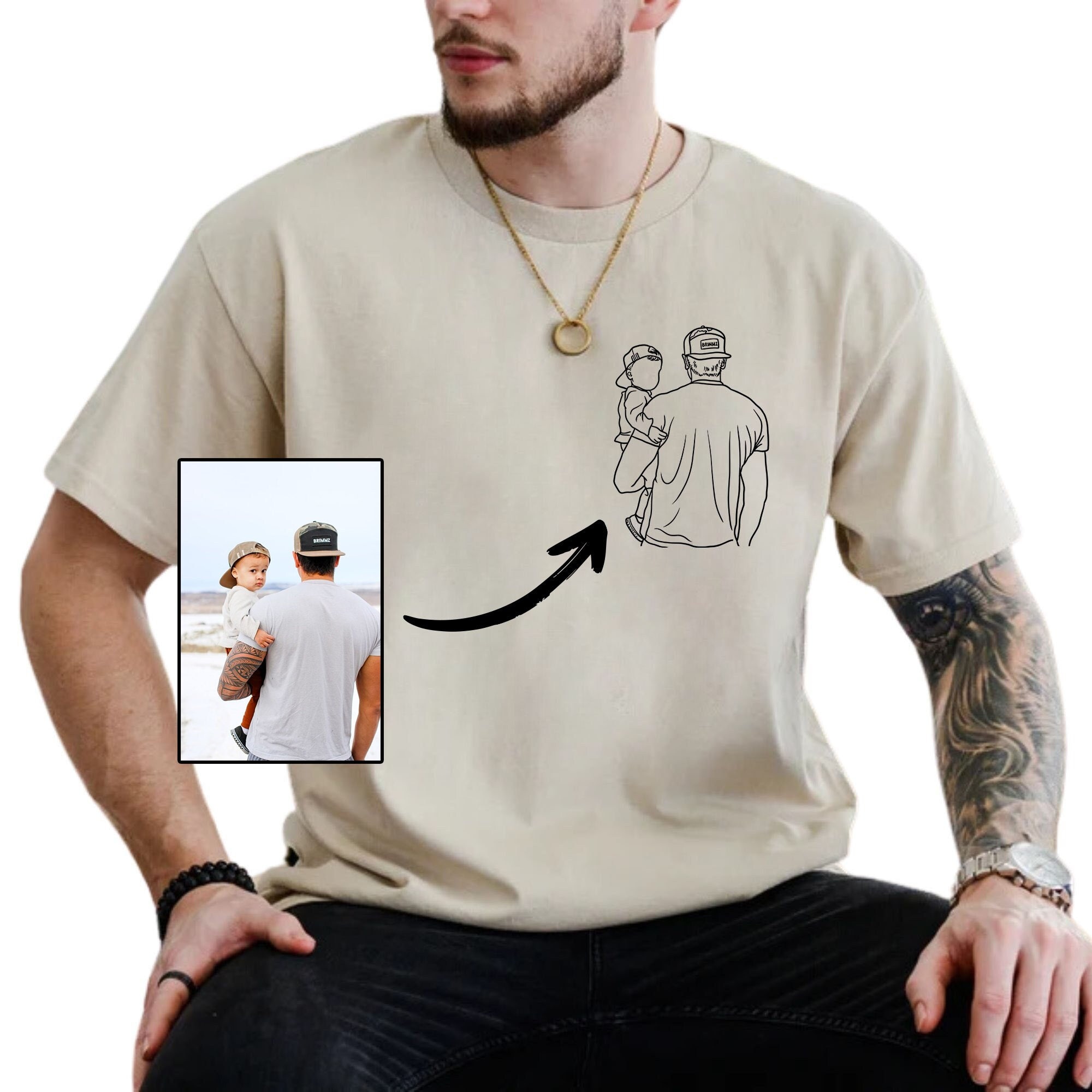 Camiseta Personalizada con Foto Papá y Hijos Vintage Regalo para Día del Padre, Diseño Personalizable