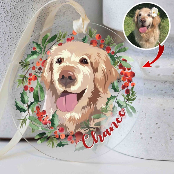 Personalized Dog Ornament with Photo & Name, Custom Dog Christmas Ornament, Custom Pet Ornament, Gift for Pet Lovers, Pet Memorial Ornament