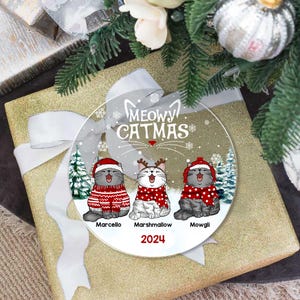Personalized Cat Ornament, Custom Cat Christmas Ornament, Meowy Catmas ...