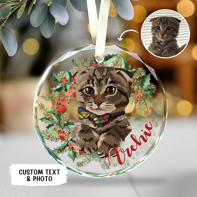 Personalized Cat Photo Ornament, Pet Portrait From Photo Ornament, Custom Cat Christmas Ornament, Pet Memorial Gift, Cat Lover Gift bild 3