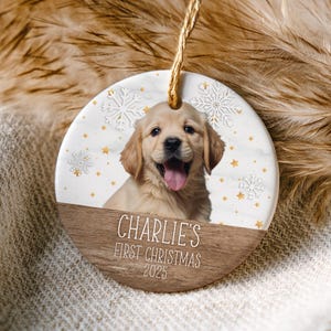 Personalized Dog Photo Ornament, Dog First Christmas Ornament, Puppy First Christmas, Custom Dog Ornament, Holiday Dog Gift, Dog Lovers Gift Ceramic
