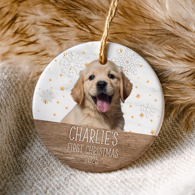Personalized Dog Photo Ornament, Dog First Christmas Ornament, Puppy First Christmas, Custom Dog Ornament, Holiday Dog Gift, Dog Lovers Gift Ceramic