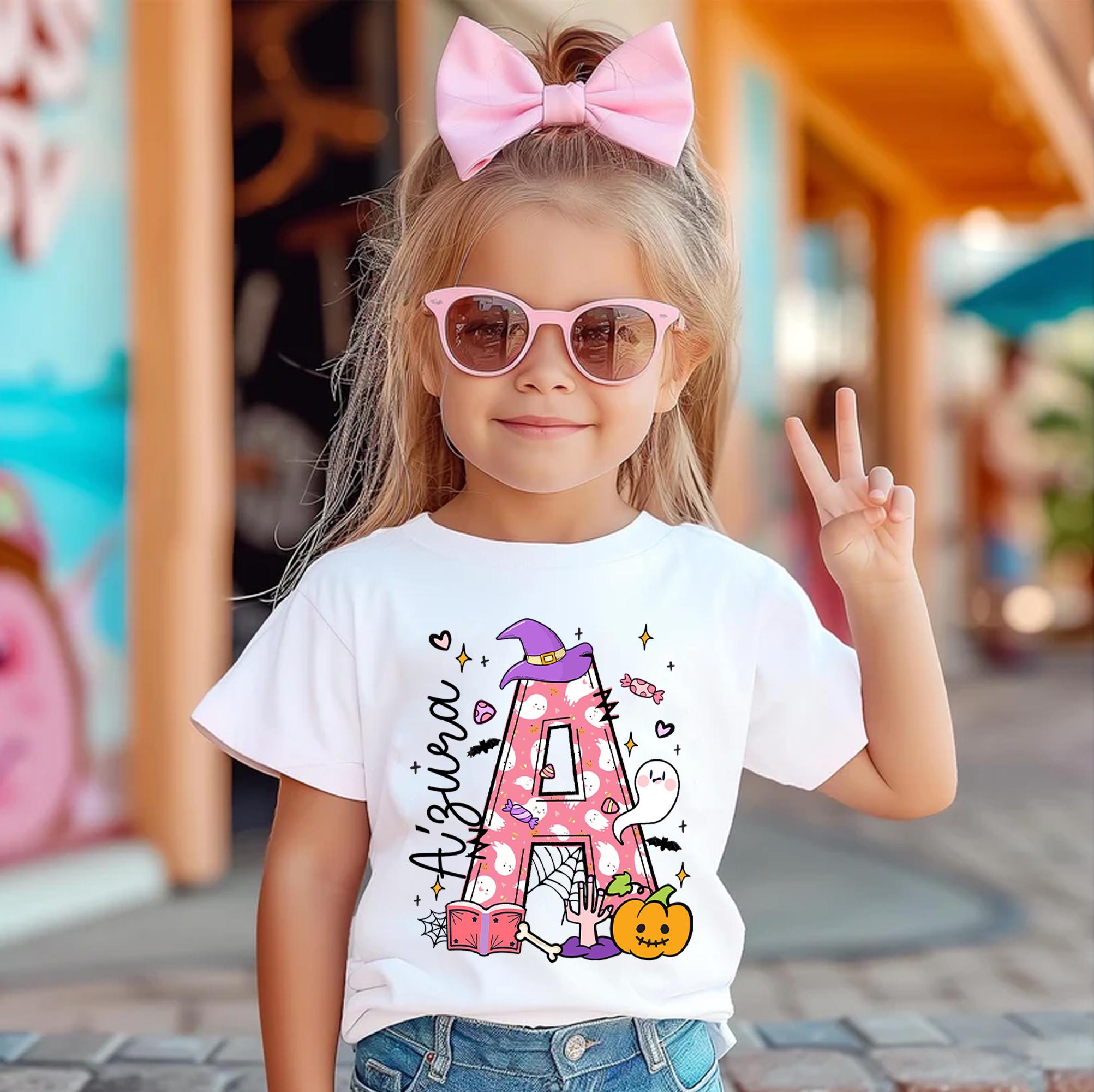 🎁Buy 2 FREE SHIPPING🎁Personalized Halloween Kids Shirt, Halloween Name Shirt, Custom Alphabet Kids Name Halloween Shirt, Girls Halloween Shirt, Halloween Toddler