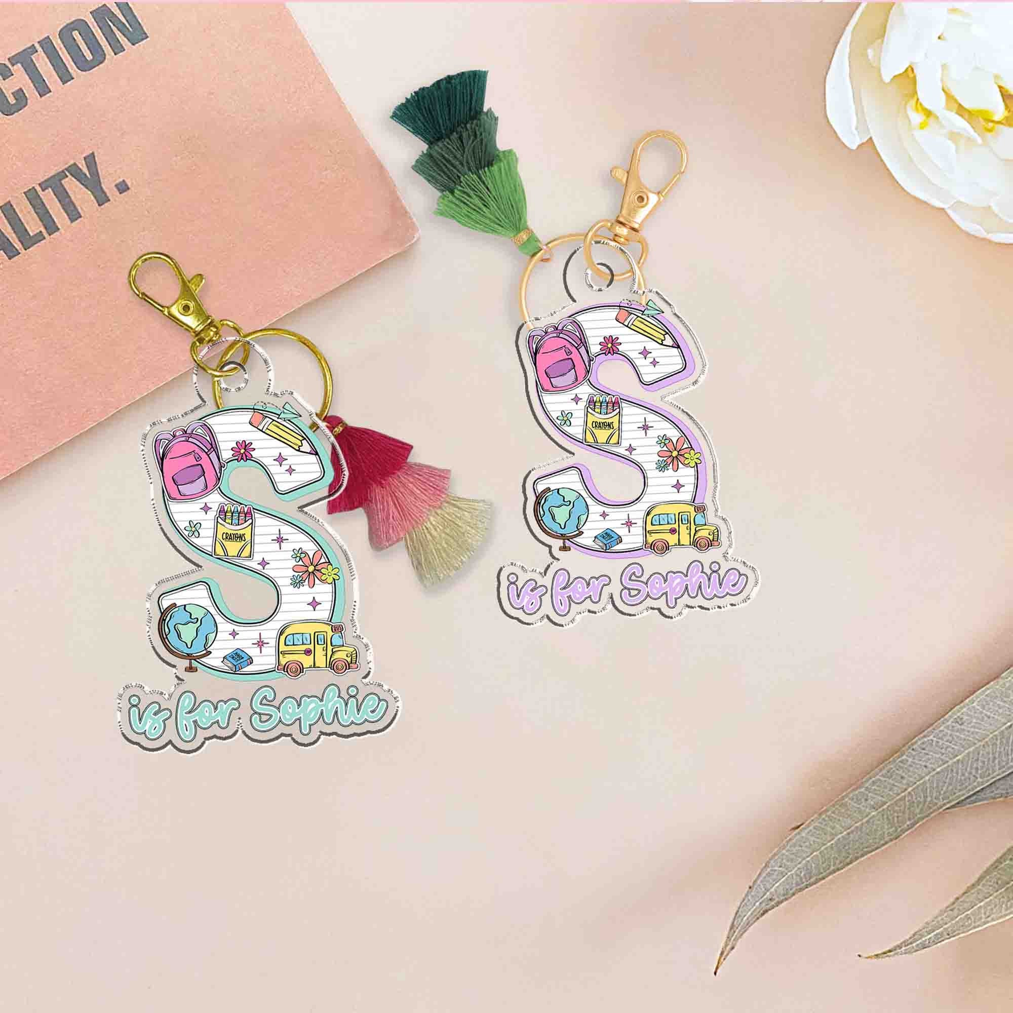 Back to School Kids Gift, Personalized Alphabet Kids Name Keychain, Backpack Kids Name Tag, Backpack Name Keychain, First Day of School Gift