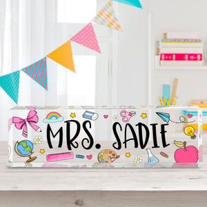 Personalized Back To School Teacher Gift, Custom Name Teacher Acrylic Block, Teacher Desk Sign, Teacher Desk Name Plate, New Teacher Gift