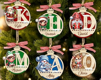 Personalized 2 Layer Wooden Santa Christmas Letter Ornament: Kids Baubles Gift