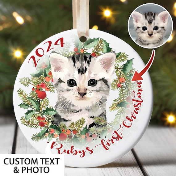Personalized Cat Portrait Ornament, Kitten First Christmas Ornament, Custom Cat Christmas Ornament, Cat Photo Ornament, Cat Lovers Xmas Gift