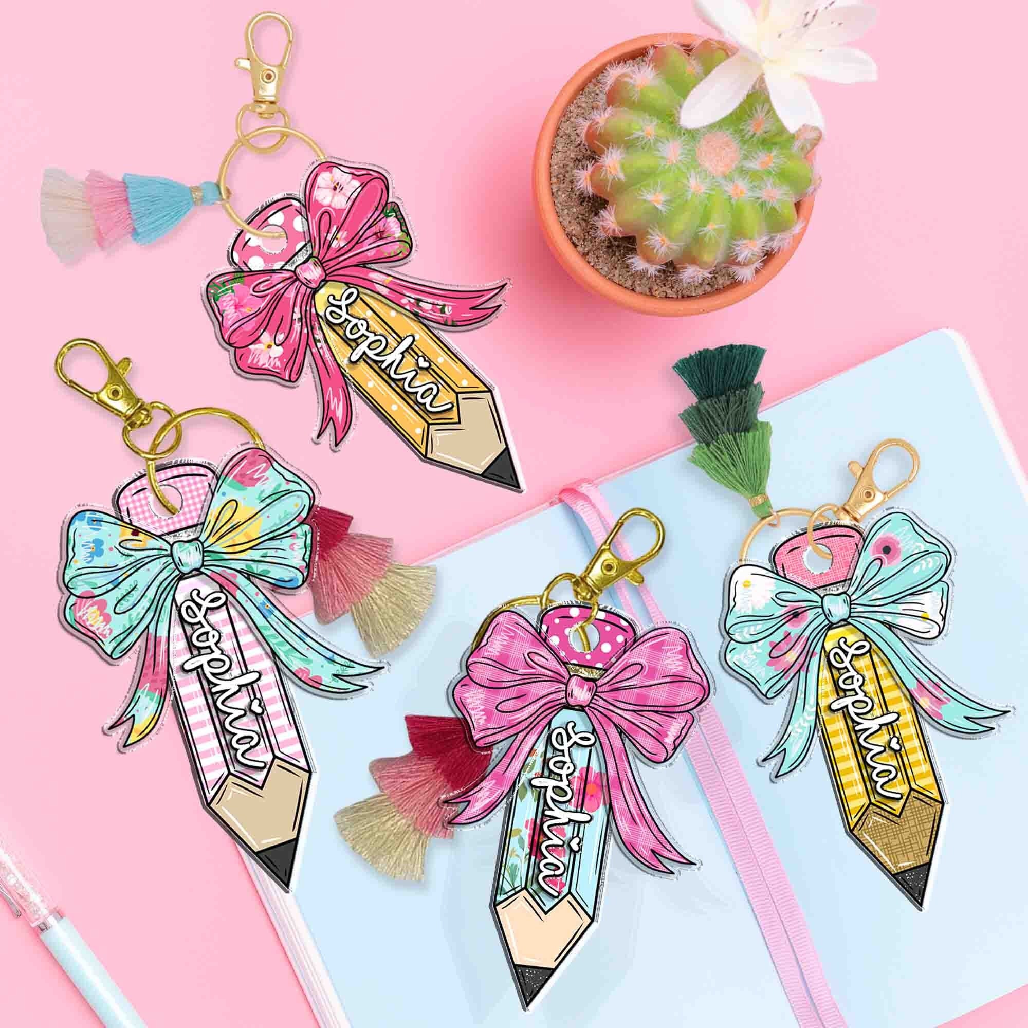 Back To School Kids Gift, Personalized Kids Name Keychain, Backpack Kids Name Tag,  Backpack Name Pencil Keychain, First Day Of School Gifts
