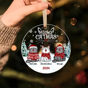 Personalized Cat Ornament, Custom Cat Christmas Ornament, Meowy Catmas ...