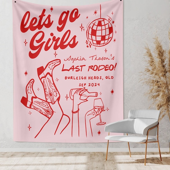 Custom Bachelorette Party Tapestry: Last Rodeo Disco Decor