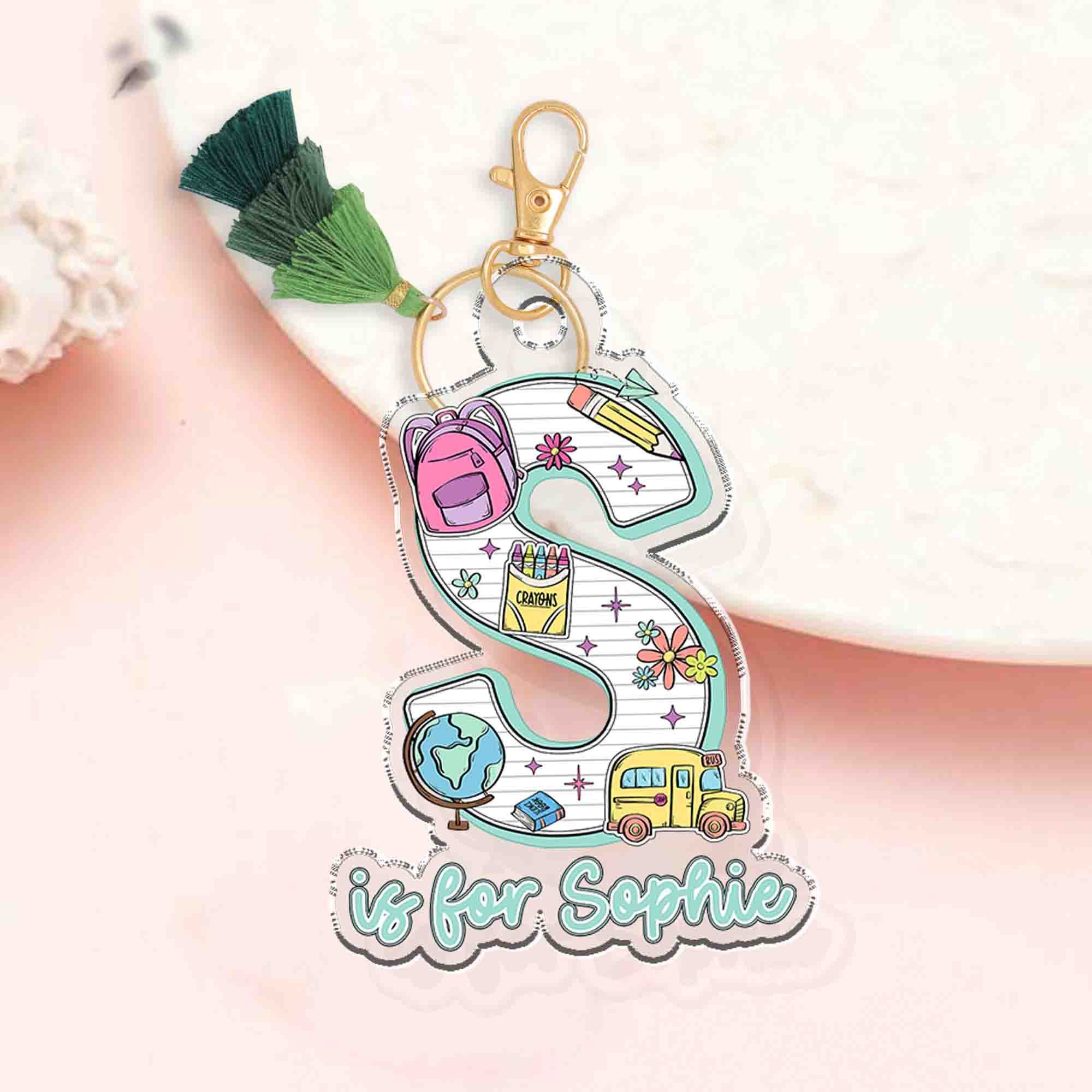 Back to School Kids Gift, Personalized Alphabet Kids Name Keychain, Backpack Kids Name Tag, Backpack Name Keychain, First Day of School Gift