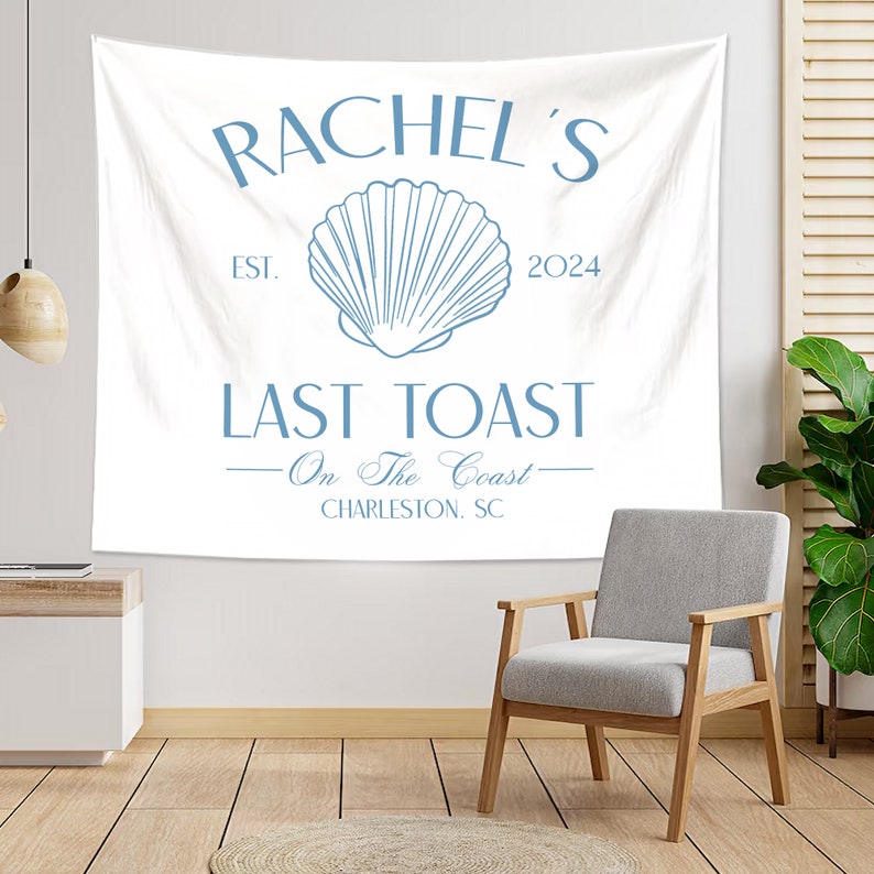 Bachelorette Party Decor, Last Toast On The Coast Bachelorette Party Banner, Coastal Bachelorette Decor, Beach Bachelorette Photo Backdrop image 5