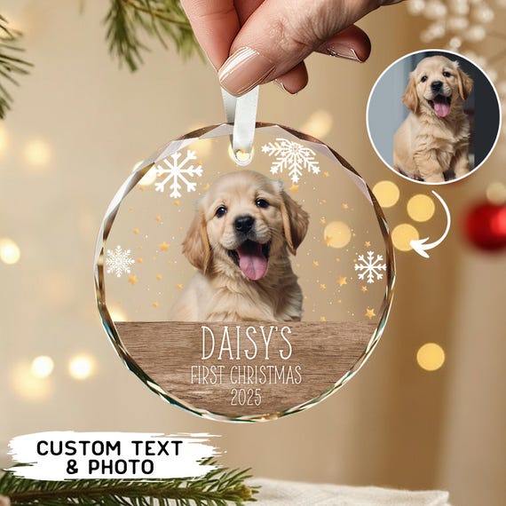 Personalized Dog Photo Ornament, Dog First Christmas Ornament, Puppy First Christmas, Custom Dog Ornament, Holiday Dog Gift, Dog Lovers Gift