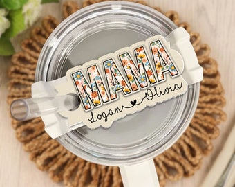Personalized Mama With Kids Name Tumbler Name Tag, 30oz 40oz Tumbler Lid Mama Plate Topper, Mom Tumbler Lid Tag, Mothers Day Gift For Mom