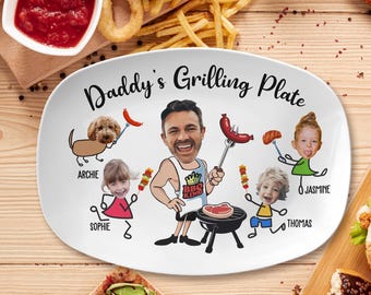 Personalized Fathers Day Gift For Dad, Custom Dad Photo Grilling Platter, Funny Kids Photo Platter, BBQ Dad Gift For Husband, Grandpa Gift