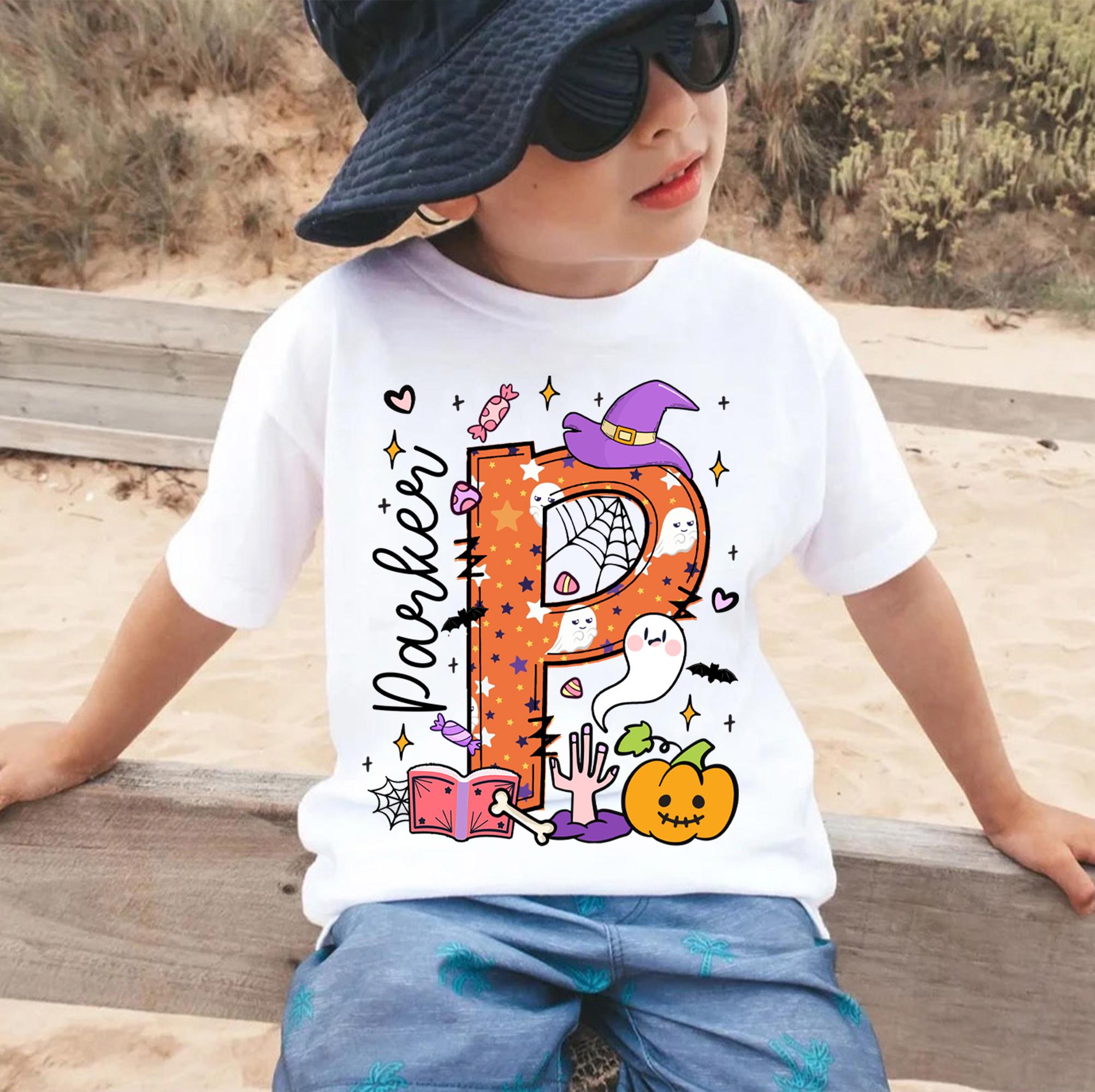 🎁Buy 2 FREE SHIPPING🎁Personalized Halloween Kids Shirt, Halloween Name Shirt, Custom Alphabet Kids Name Halloween Shirt, Girls Halloween Shirt, Halloween Toddler