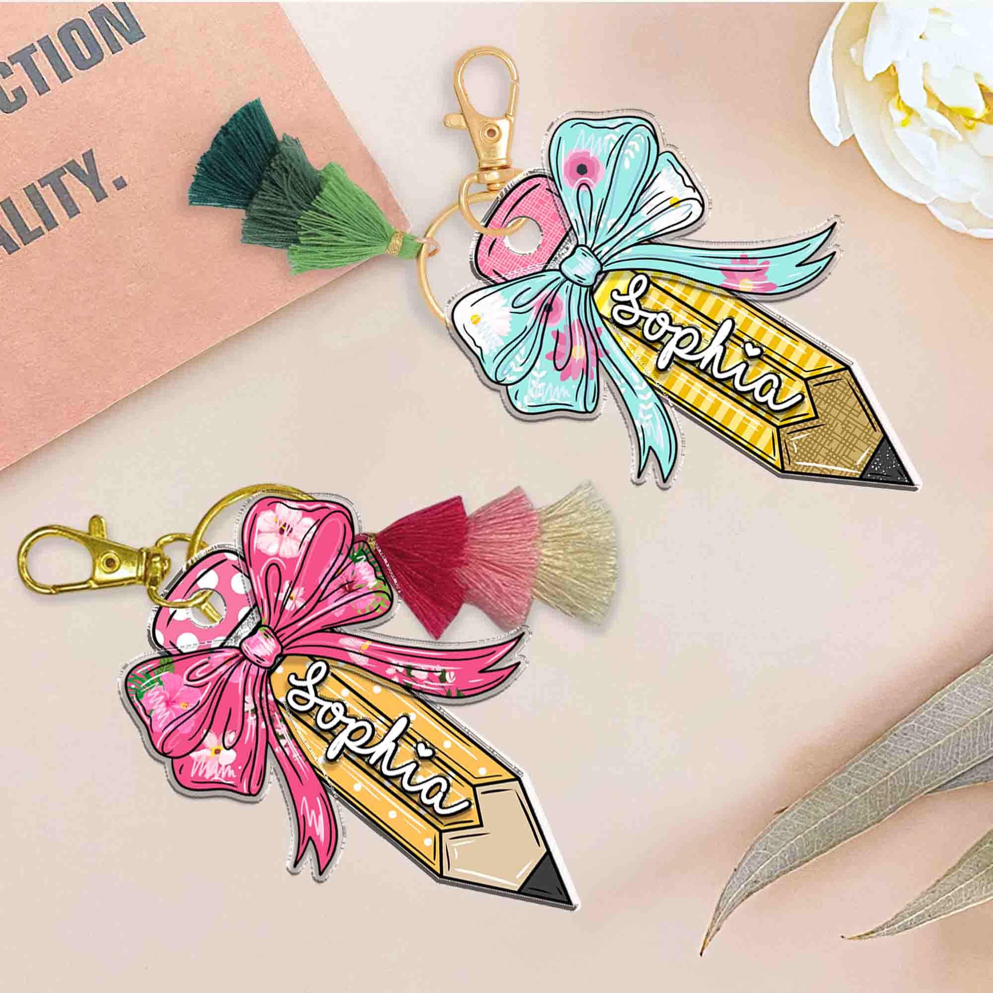 Back To School Kids Gift, Personalized Kids Name Keychain, Backpack Kids Name Tag,  Backpack Name Pencil Keychain, First Day Of School Gifts