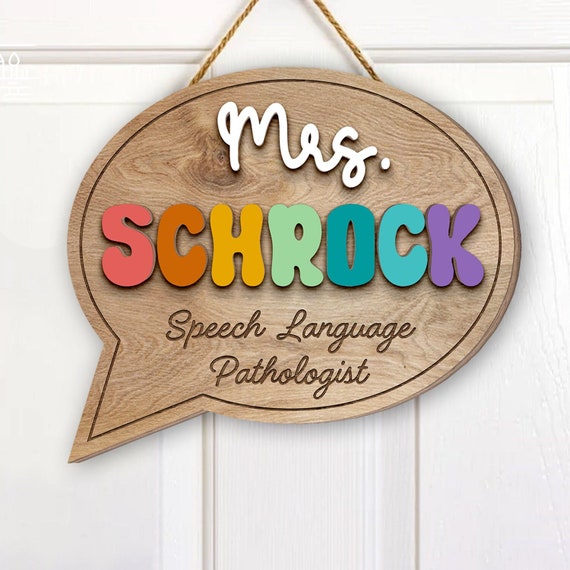 Personalized Appreciation SLP Teacher Gifts, Speech Therapist Gift, Custom Teacher Name Wooden Door Sign, 3D Speech Name Sign For Therapists