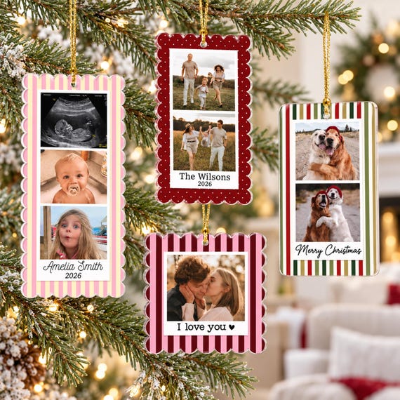 Personalized Photo Strip Christmas Ornament, Custom Family Photo Frame Ornament, Gift For Boyfriend, Besties Ornament Gift, Family Keepsake