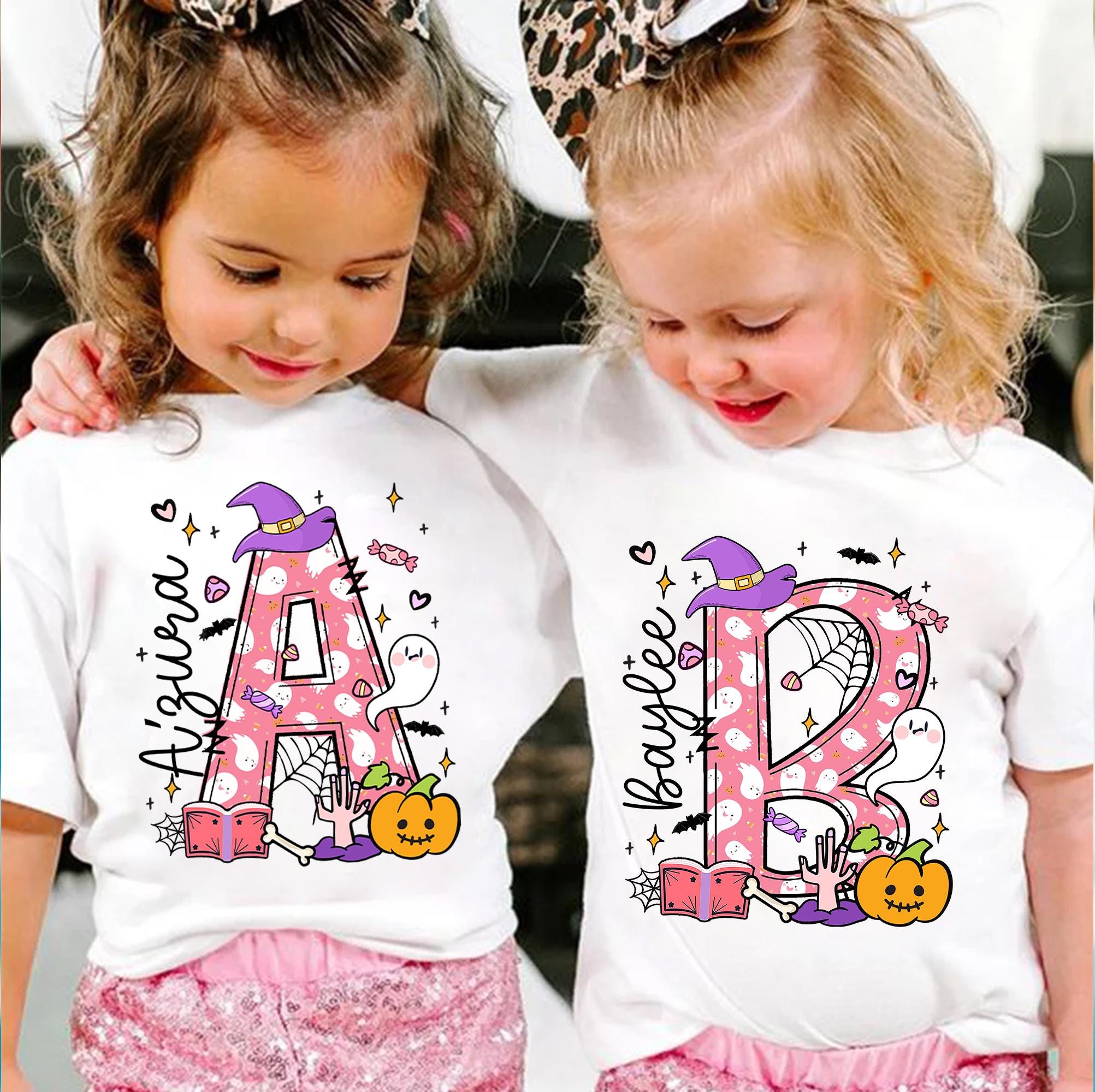 🎁Buy 2 FREE SHIPPING🎁Personalized Halloween Kids Shirt, Halloween Name Shirt, Custom Alphabet Kids Name Halloween Shirt, Girls Halloween Shirt, Halloween Toddler