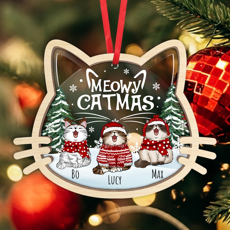 Personalized Cat Christmas Ornament: Meowy Catmas Tree Decoration - Etsy
