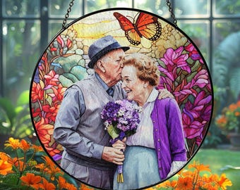 Personalized Photo Stained Glass Suncatcher: Memorial Gift for Mom