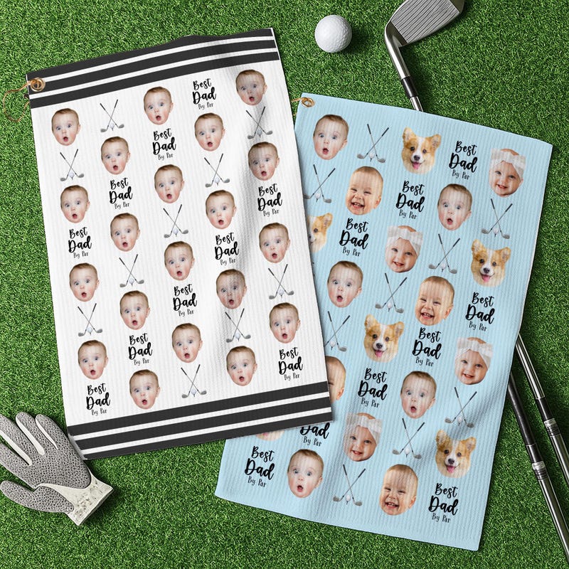 💖Buy 2 Free Shipping💖Personalized Photo Golf Towel Gift for Golf Dad, Baby Face Towel, Funny Best Dad By Par Towel Gift