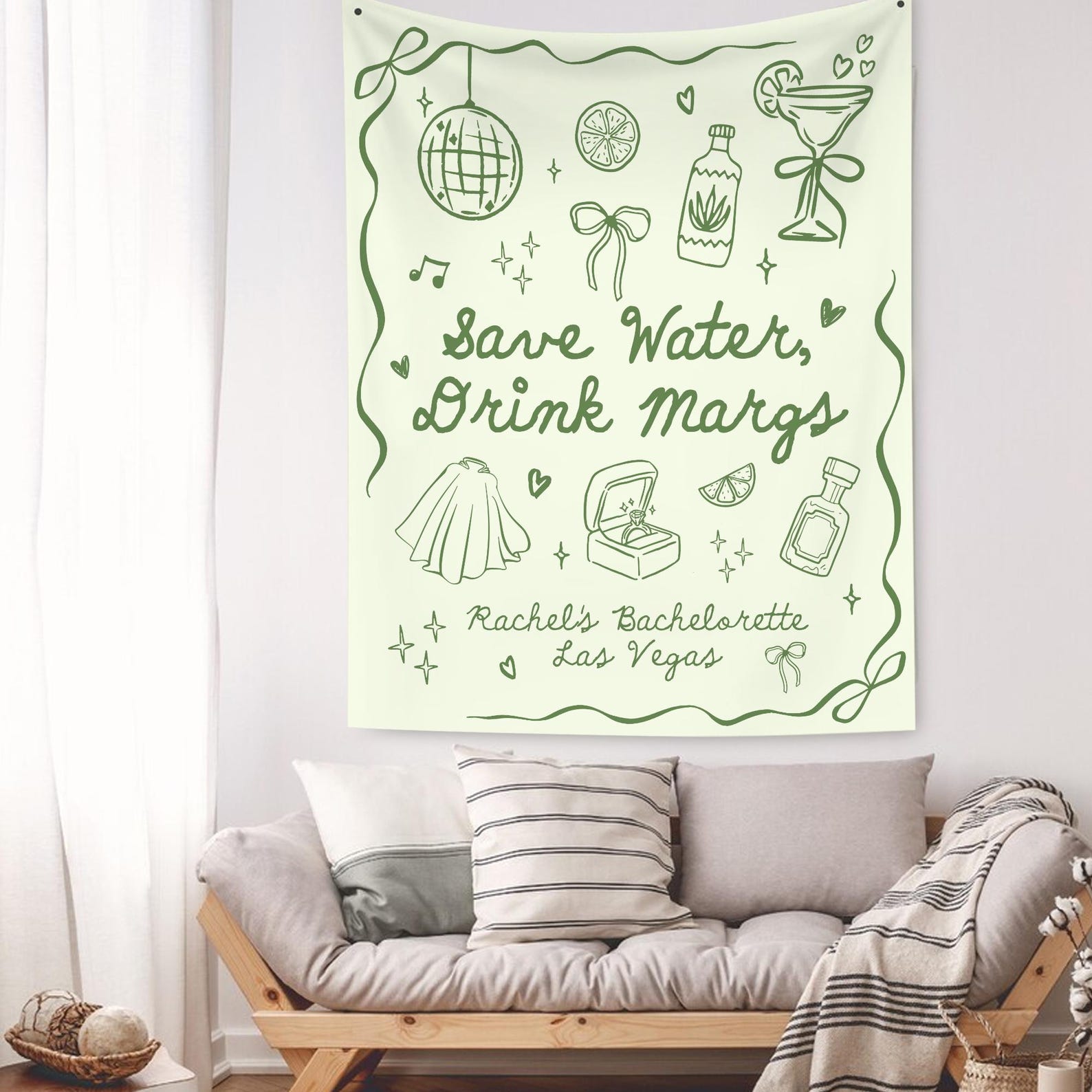 Personalized Margarita Bachelorette Party Tapestry: Custom Location ...