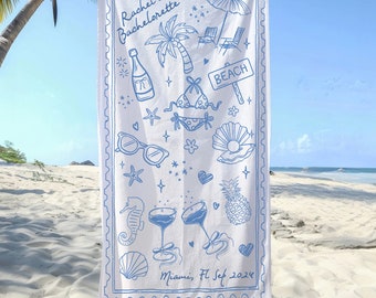Bachelorette Beach Towel,  Personalized Beach Party Towel Gifts, Bride Custom Beach Towel,Bachelorette Trip Gift, Bridal Shower Gifts