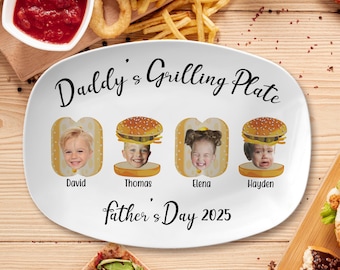Personalized Father's Day Gift For Dad, Custom Kids Photo Daddy Grill Platter, Grilling Plate Dad With Kids Names, Gift For Papa, Grandpa