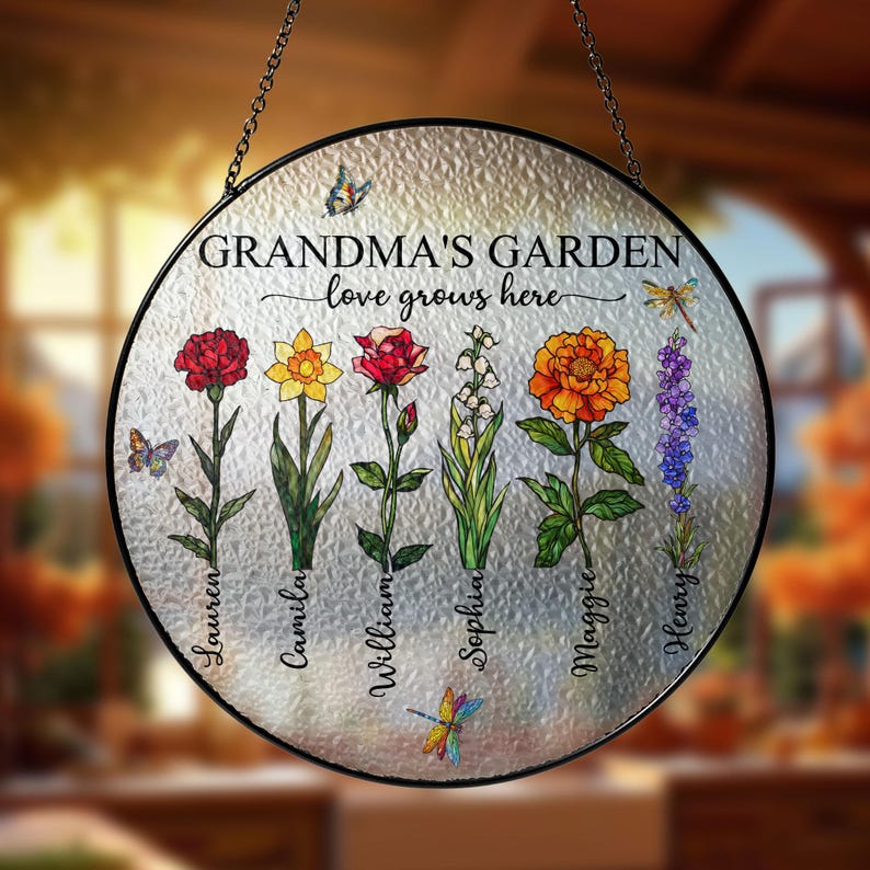 Personalized Grandma's Garden Stained Glass Suncatcher: Custom Birth ...