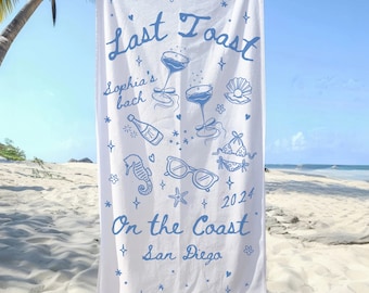 Bachelorette Beach Towel, Custom Beach Towel, Personalized Bach Club Beach Party Towel Gifts, Last Toast On The Coast Beach Bridal Shower