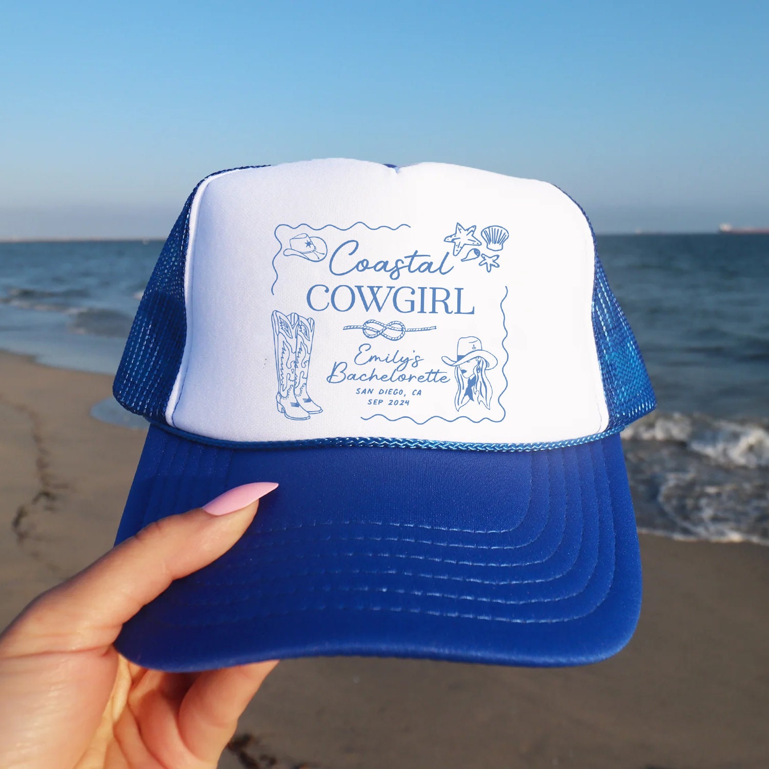 6 Coastal Cowgirl Trucker Hats Beach Bachelorette Party Favors Beach Bachelorette Trucker Hats, Costal Bachelorette Party  main image 4