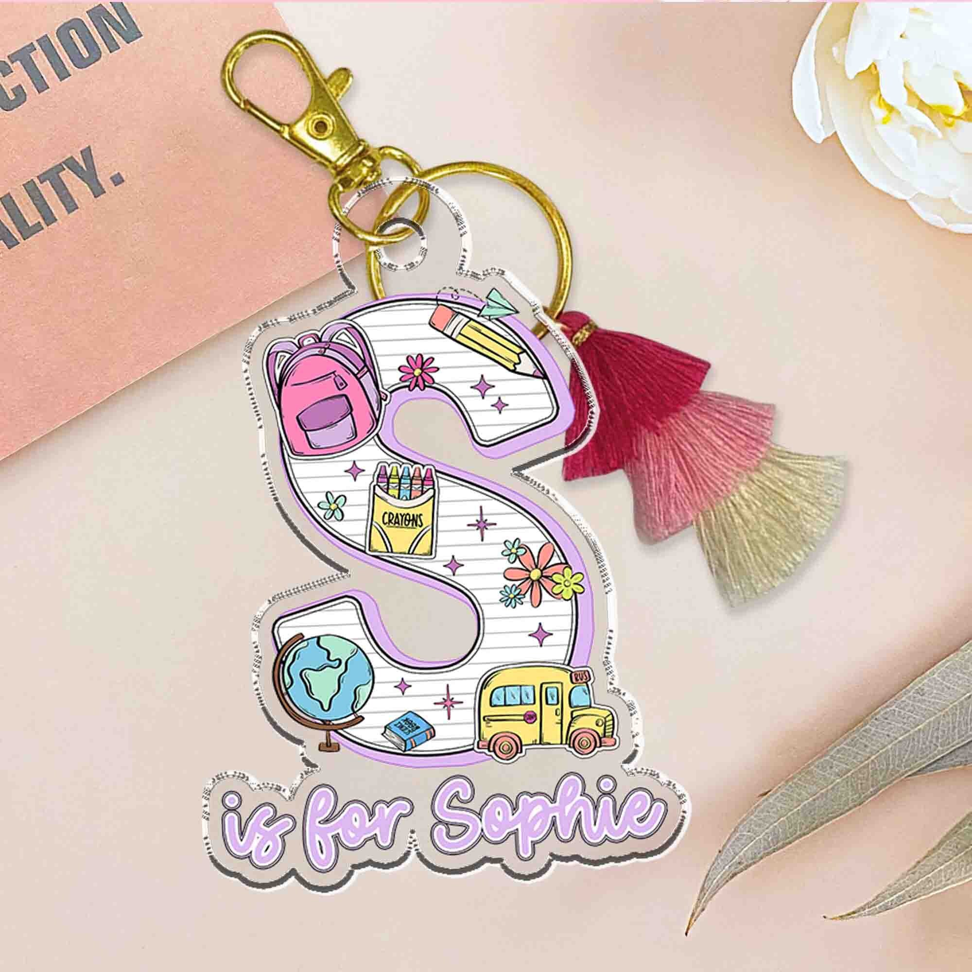 Back to School Kids Gift, Personalized Alphabet Kids Name Keychain, Backpack Kids Name Tag, Backpack Name Keychain, First Day of School Gift