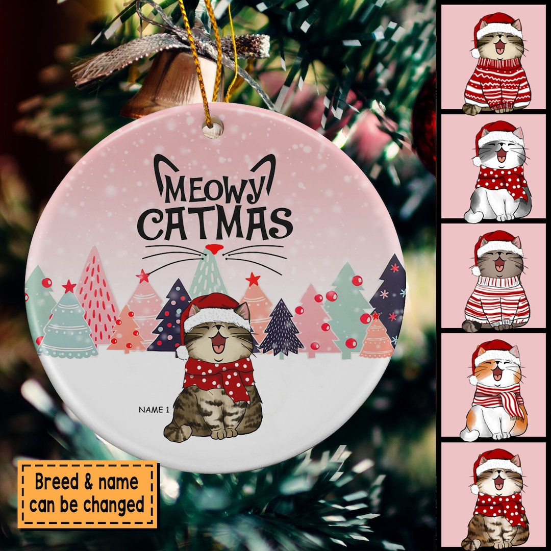 Personalized Cat Christmas Ornament, Meowy Christmas Cat Ornament ...