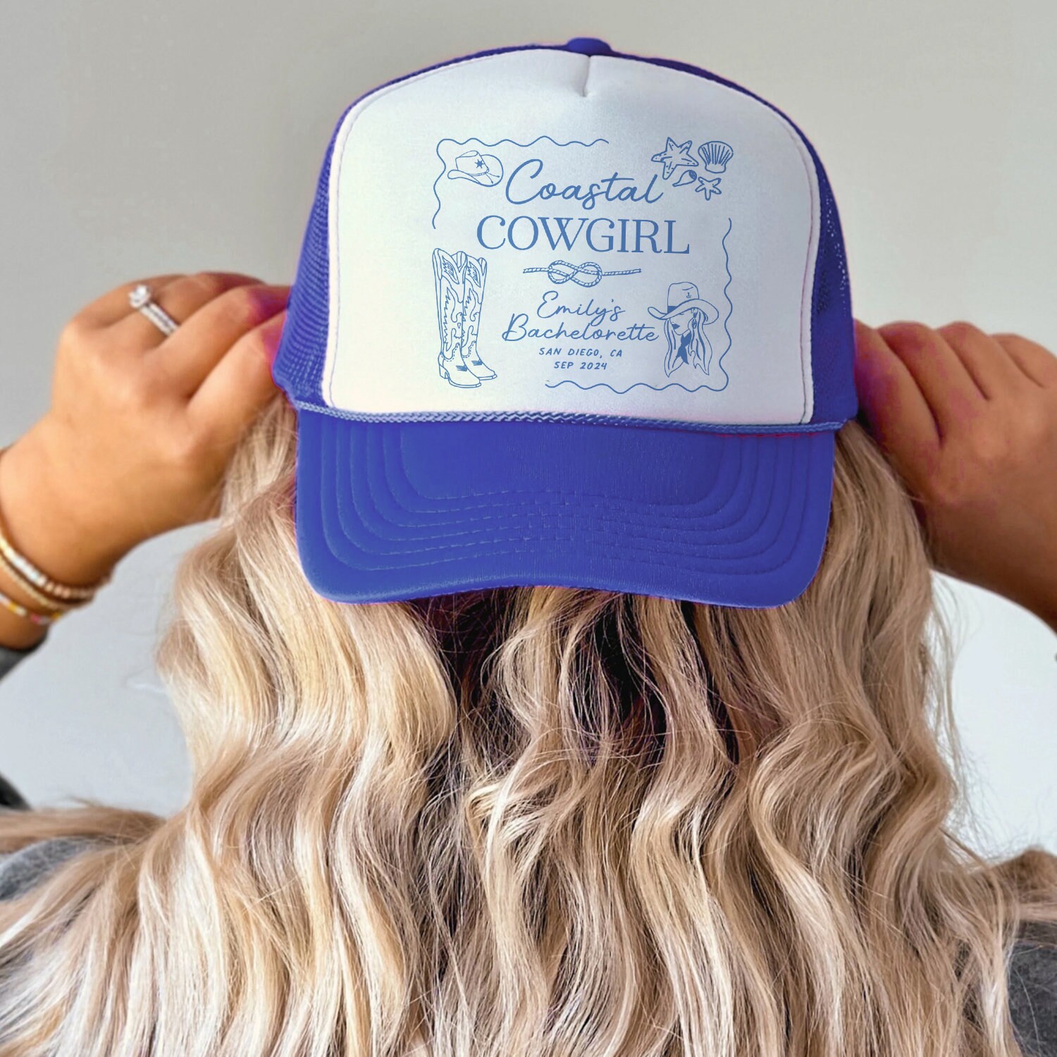 6 Coastal Cowgirl Trucker Hats Beach Bachelorette Party Favors Beach Bachelorette Trucker Hats, Costal Bachelorette Party  main image 3