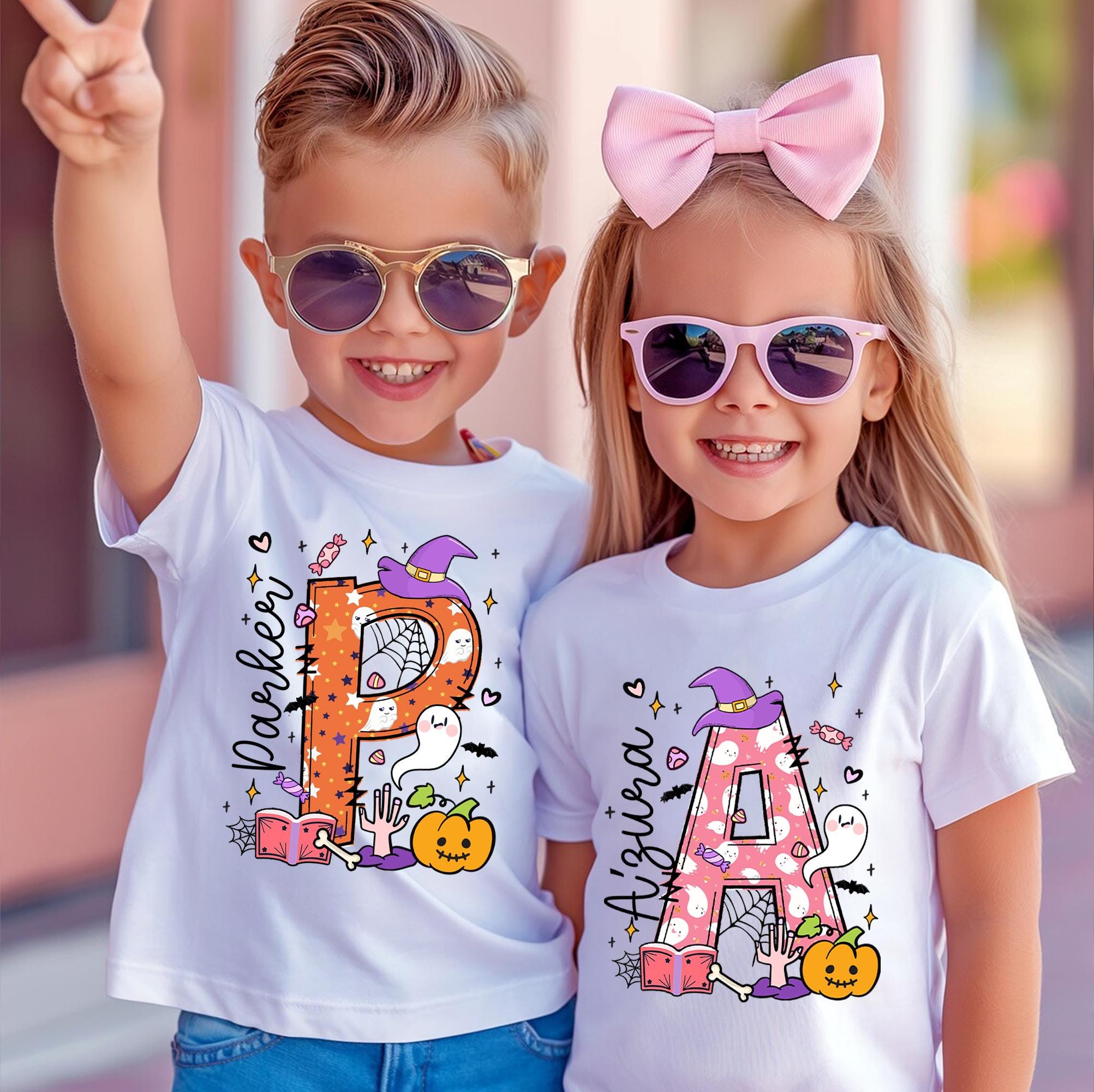 🎁Buy 2 FREE SHIPPING🎁Personalized Halloween Kids Shirt, Halloween Name Shirt, Custom Alphabet Kids Name Halloween Shirt, Girls Halloween Shirt, Halloween Toddler