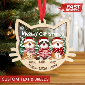 Personalized Cat Christmas 2025 Ornament, Custom Meowy Christmas Ornament, Cute Cat Head Ornament, Cat Lover Gifts, Cat Mom Christmas Decor