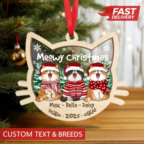 Personalized Cat Christmas 2026 Ornament, Custom Meowy Christmas Ornament, Cute Cat Head Ornament, Cat Lover Gifts, Cat Mom Christmas Decor